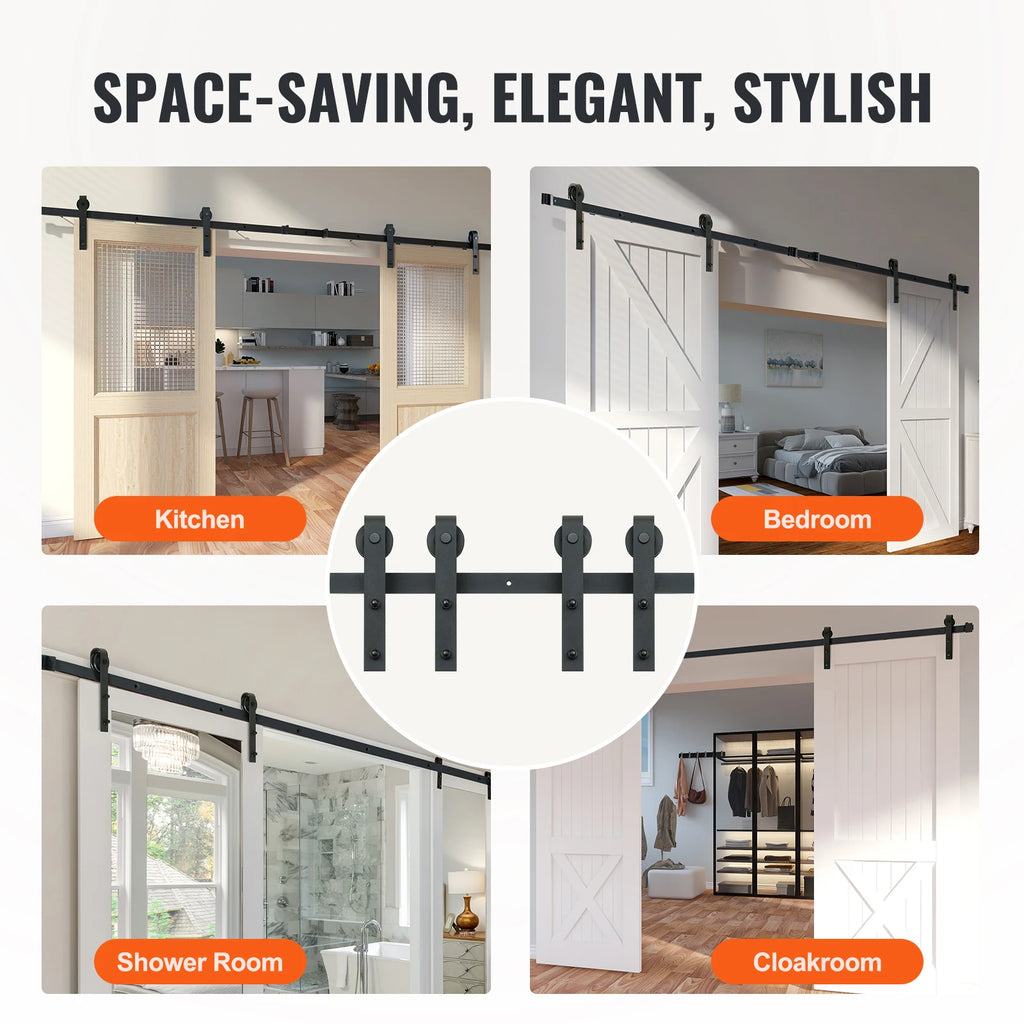 SucceBuy 8/10FT Sliding Barn Door Hardware Kit 330LBS Heavy Duty Barn Door Track Kit for Double Doors W/ Smooth & Silent Pulley