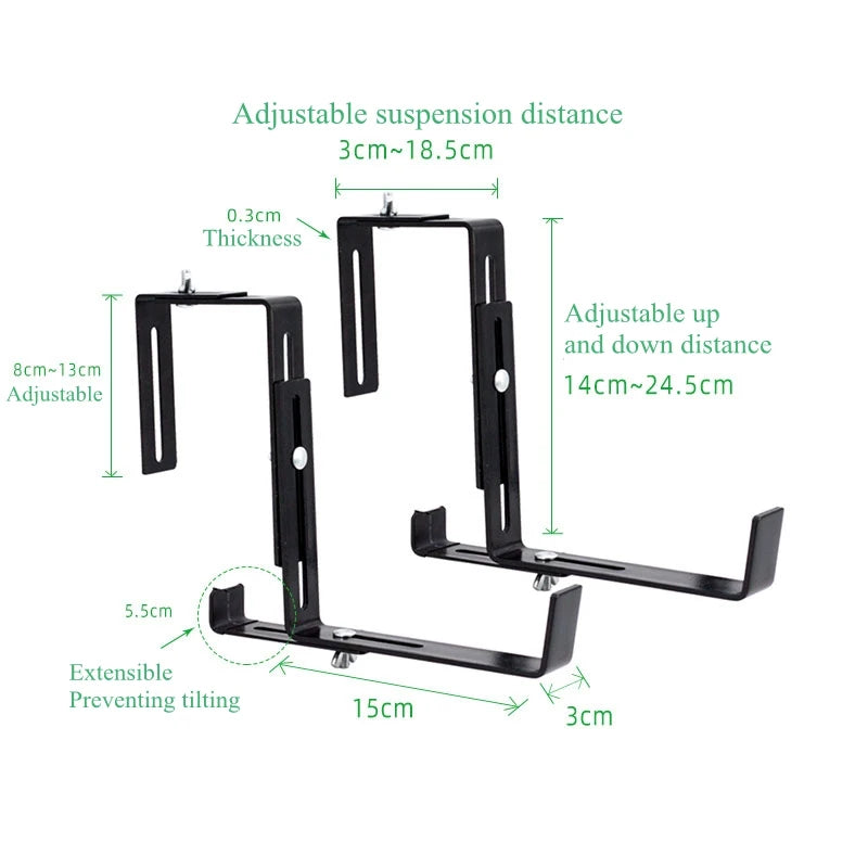 1 Pair Hanging Flower Planter Hooks Plant Pot Box Holders Adjustable Hanger For Flower basket  Balcony Yard Garden Wall Decor