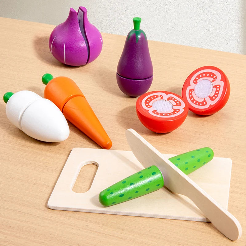 Simulation Kitchen Pretend Toy Wooden Classic Game Montessori Educational Toy For Children Kids Gift Cutting Fruit Vegetable Set