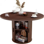 48'' Round Dining Table for 4-6 Kitchen Dining Table with Storage Dinner Room Table with 2-Layer Shelf and Wood Slide Door for