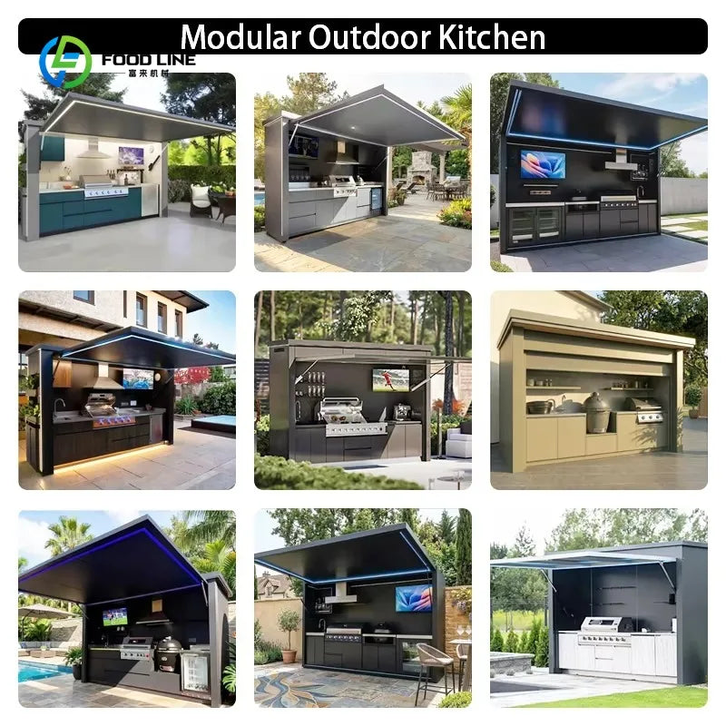 Complete Outdoor Kitchen Set with BBQ Grill and Fridge All in One Cooking Station Modular Kitchen Customized