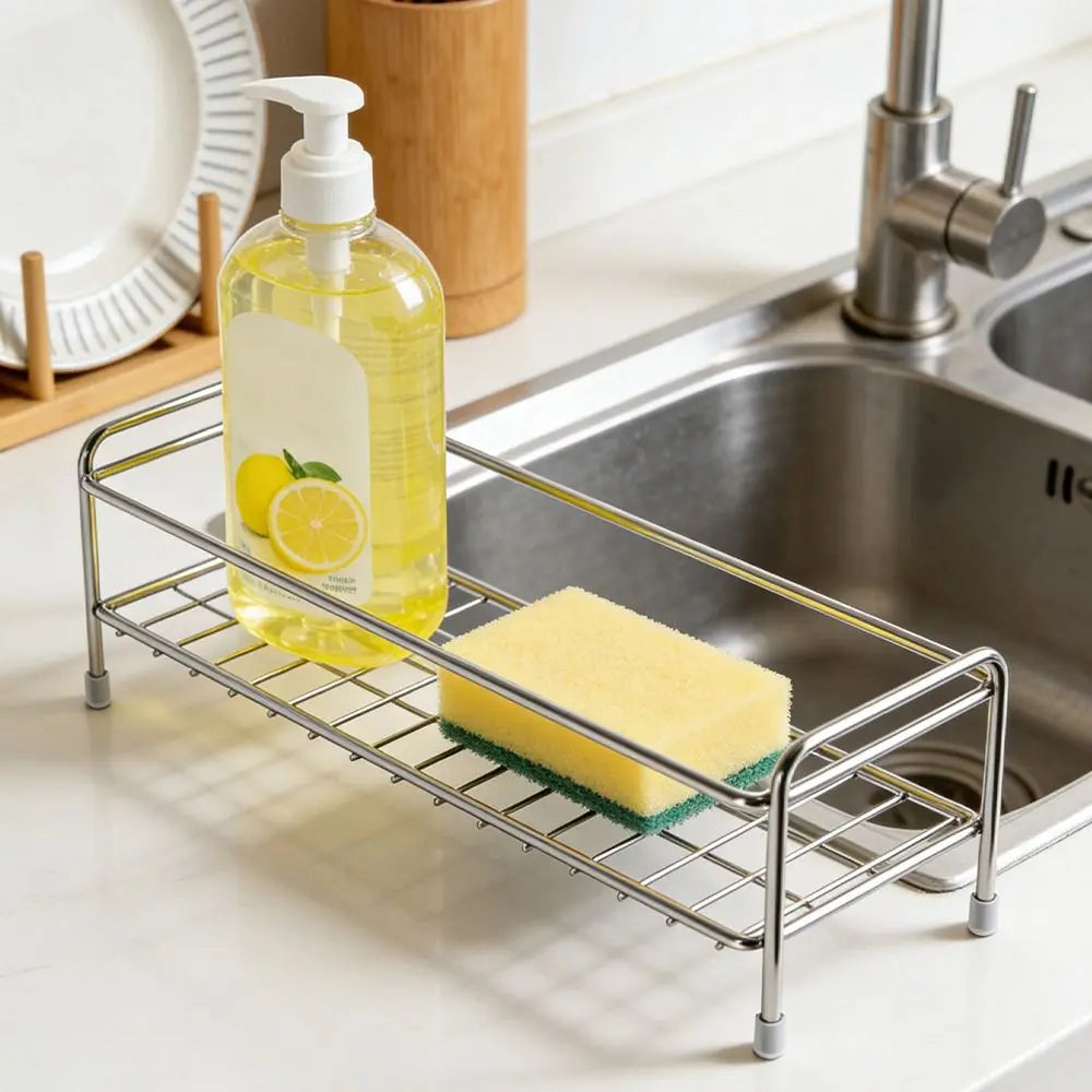Stainless Steel Kitchen Sink Storage Rack Waterproof Anti-rust Cosmetic Storage Stand Non-Slip Save Space Dishcloth Organizer