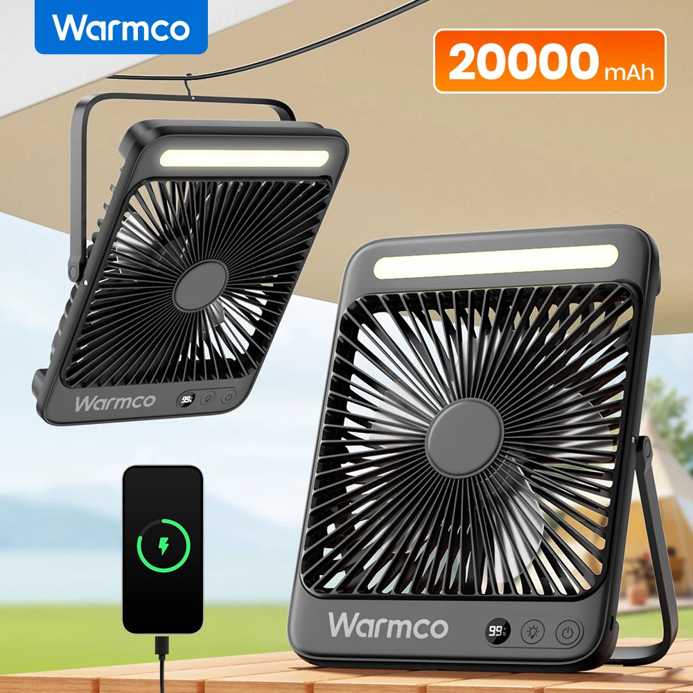 Warmco D4 Portable Desk Fan Rechargeable 20000mAh Camping Fan with Lig