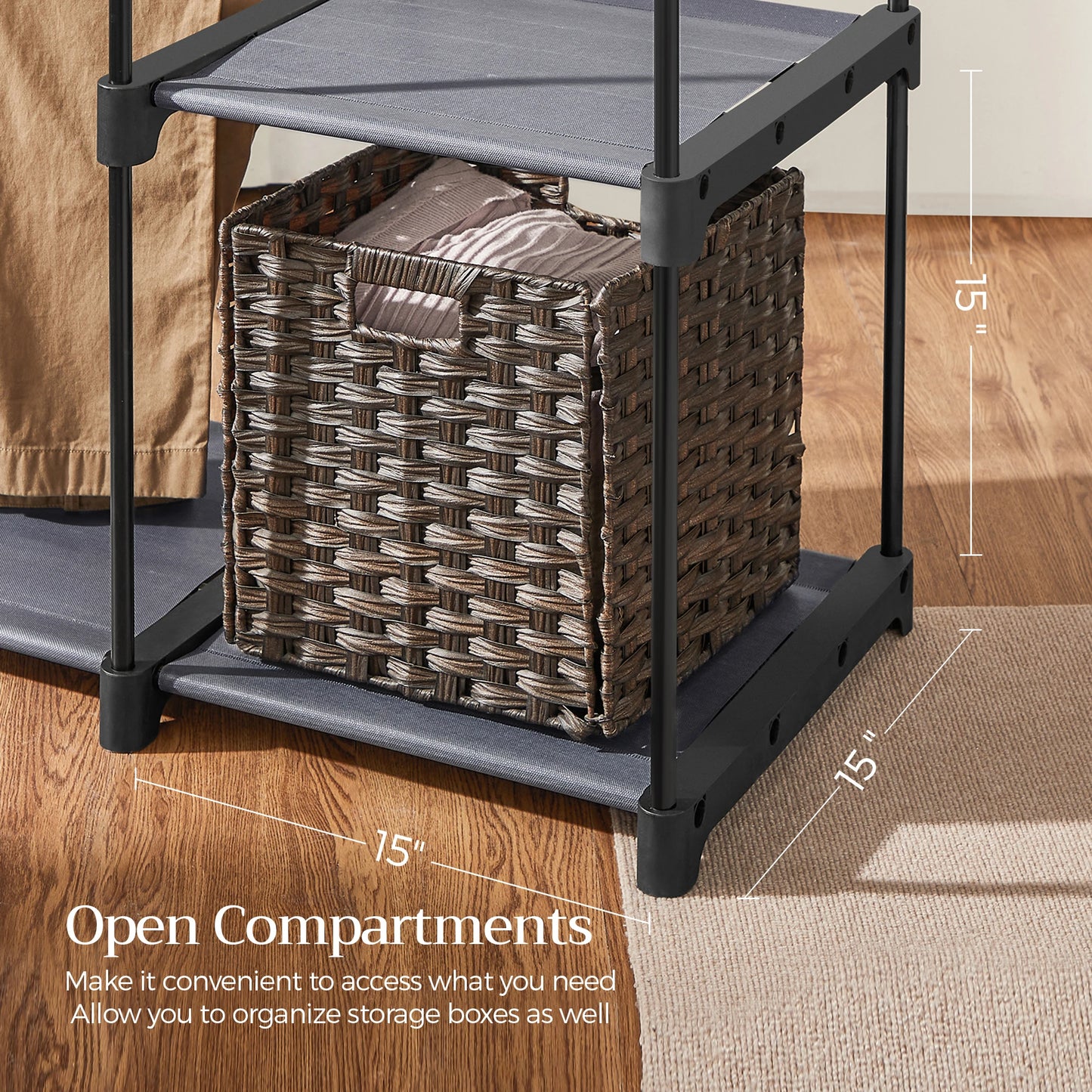 SONGMICS Portable Closet, Freestanding Closet Organizer, Clothes Rack with Shelves, Hanging Rods, Storage Organizer