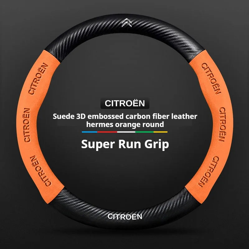 For Citroen C1 C2 C3 C4 C5 C6 VTS Xsara C-Crosser Berlingo Jumpy Carbon fiber Suede Car Steering Wheel Cover Auto Accessories
