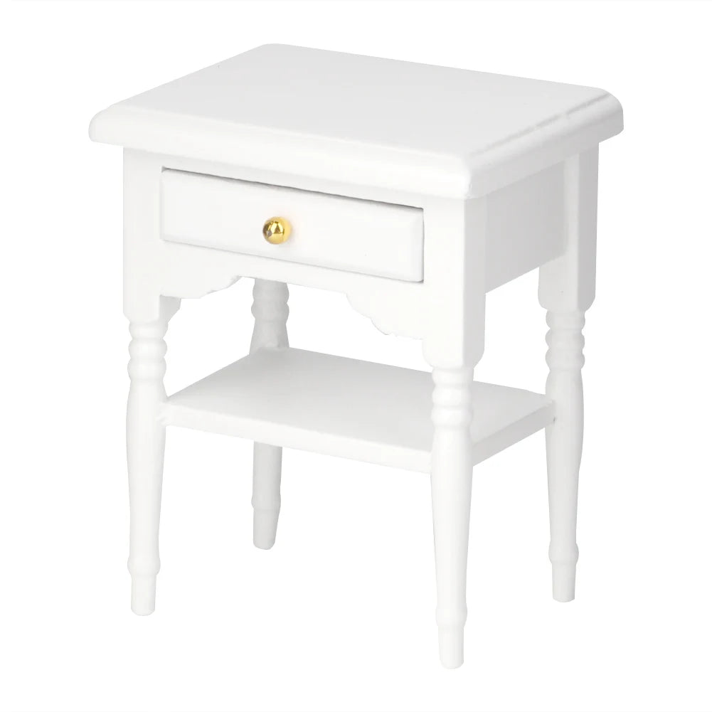 Bedside Table Furniture Wood Bedside Table 1:12 White Mini Bedroom Furnishing Articles Wooden Bedside Table Model