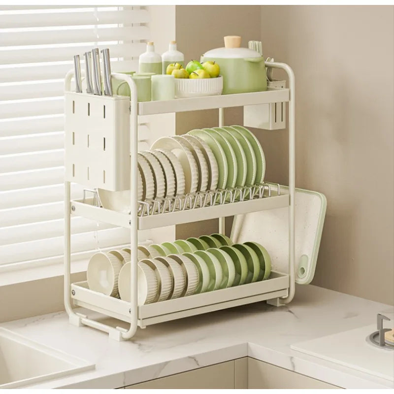 Stainless Steel Anti-Slip Kitchen Storage Rack Modern Countertop Dish Drainer & Utensil Organizer - Space Efficient Solution