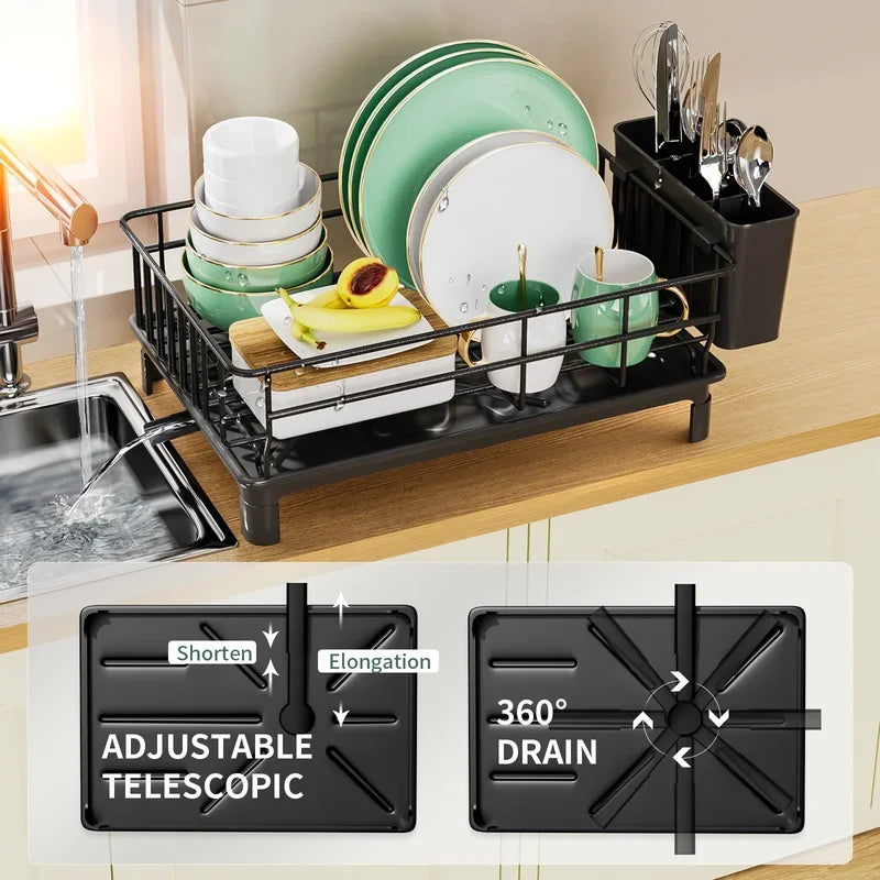 Dish Drying Rack,Cutlery Rack With Drain Tray and Drip Line,Cup Holder,Cutlery Holder,Kitchen Countertop Storage Rack