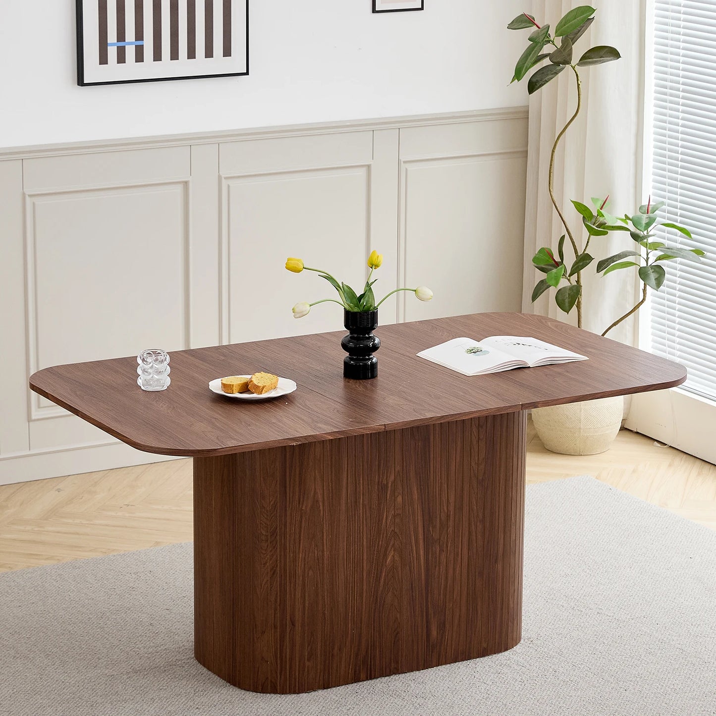 Modern Simple Solid Wood Rectangular Dining Table, Living Room Reading and Leisure Dining Table, for 4-6 People