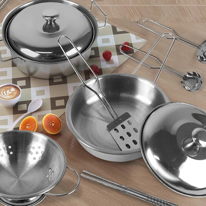 Play Pots and Pans Toys for Kids - Kitchen Playset Pretend Cookware Mini Stainless Steel Cooking Utensils Development Toys