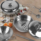 Play Pots and Pans Toys for Kids - Kitchen Playset Pretend Cookware Mini Stainless Steel Cooking Utensils Development Toys