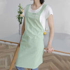Stain-resistant Cotton Linen Cross-back Kitchen Apron With Pocket Plain Women's Pinafore For Cooking Cleaning Gardening Baking