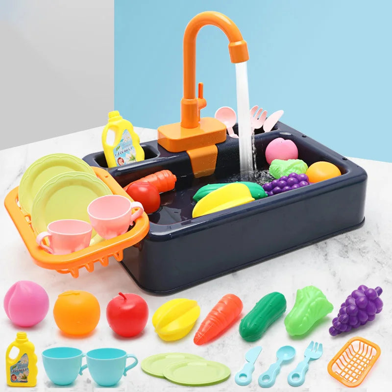 Kid Kitchen Sink Set Simulation Electric Dishwasher with Running Water Playing Toy Pretend Role Play Montessori Game for Girl