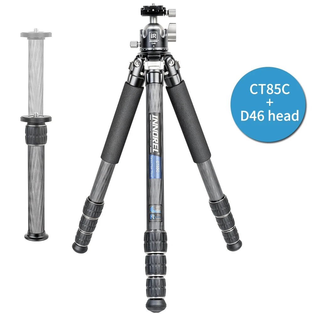 INNOREL CT75C/85C Carbon Fiber Tripod for DSLR Camera Heavy Duty Stand Low Gravity Center Ballhead with Adjustable Center Column