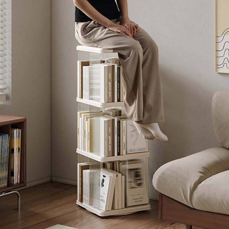 Rotating Bookshelf 360-Degree Home Floor-To-Ceiling Simple Children's Bookcase Living Room Large-Capacity Storage Rack