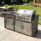 Custom Outdoor Garden Kitchen BBQ Station Cultural Stone Sink Countertop Built-in BBQ Grill For Home Use