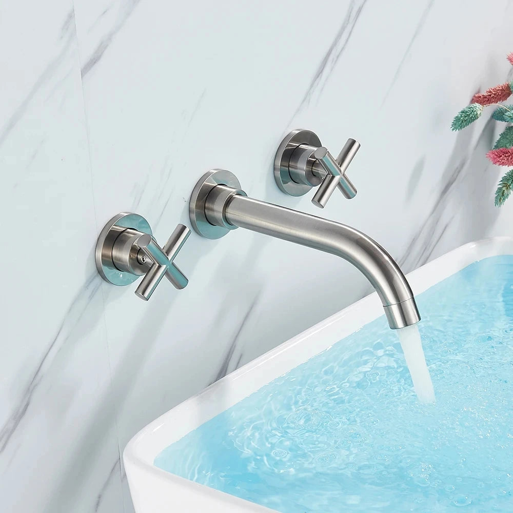 Brushed Golden Basin Faucet Wash Basin Sink Faucet Bathroom Basin Taps Wall Mounted Hot Cold Water Mixer Tap Bathtub Mixer