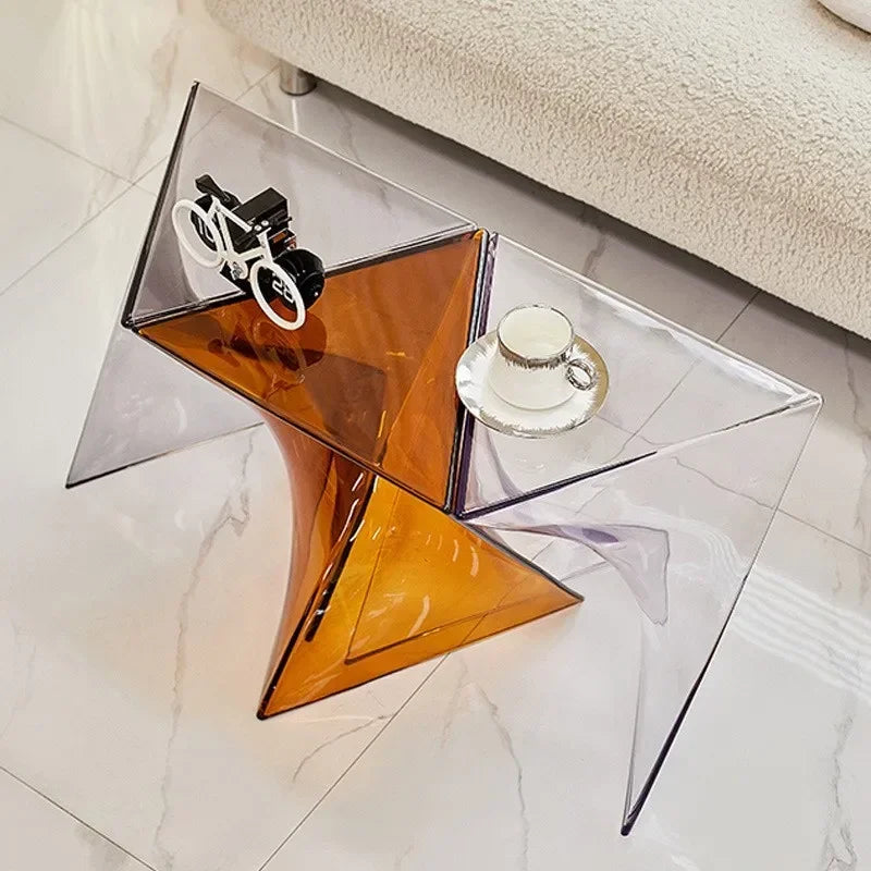 Acrylic Living Room Transparent Geometric Coffee Table Small Unit Minimalist Bedside Table Designer Lightning Corner Table