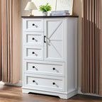 White Dresser for Bedroom, 5 Drawers Farmhouse Wood Dresser with Double Storage Cabinet, 48 Inches Tall Chest of Drawers for Be