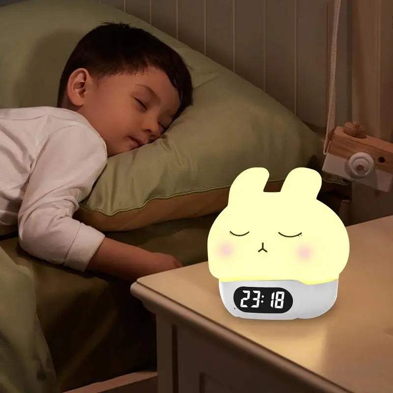 Bunny Alarm Clock Sleep Training Night Lights Rabbit Silicone Pat Light Rabbit Digital Alarm Clock Fun Rabbit Wake up Lamp