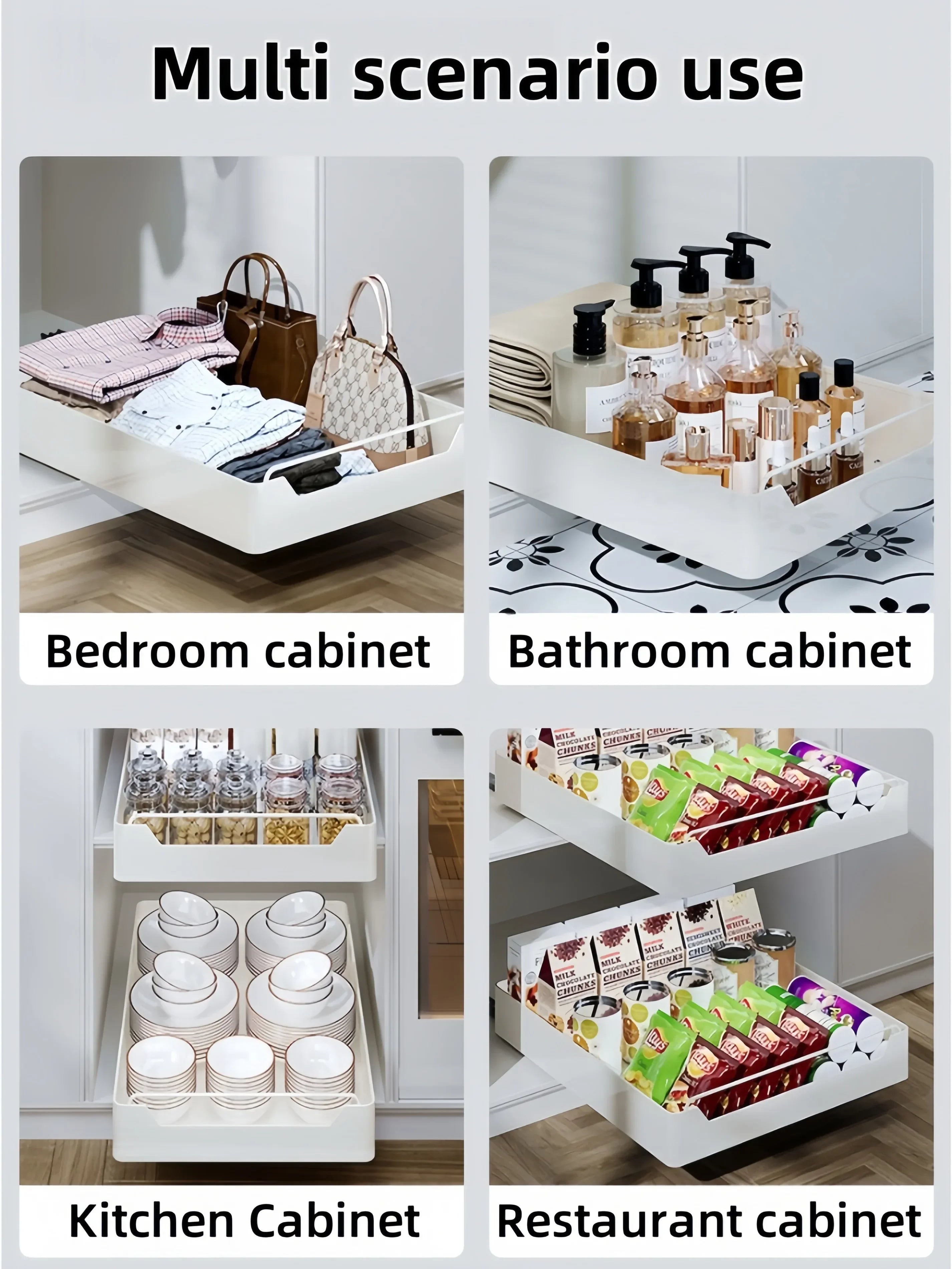 GENGSHENG Kitchen Storage Rack with Sliding Rails，Pull Out Kitchen Drawer Storage Tray，Cabinets Organizer，SpiceBox Storage Shelf