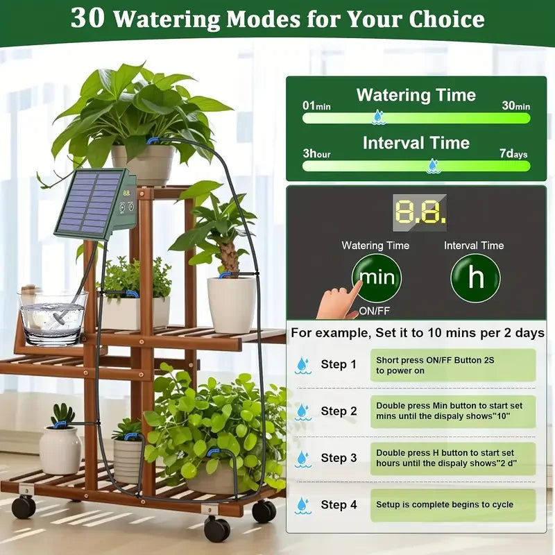 1pc DIY Solar-Powered Automatic Drip Irrigation System  for Raised Beds Greenhouses Vegetable Gardens Balcony Hanging Plants