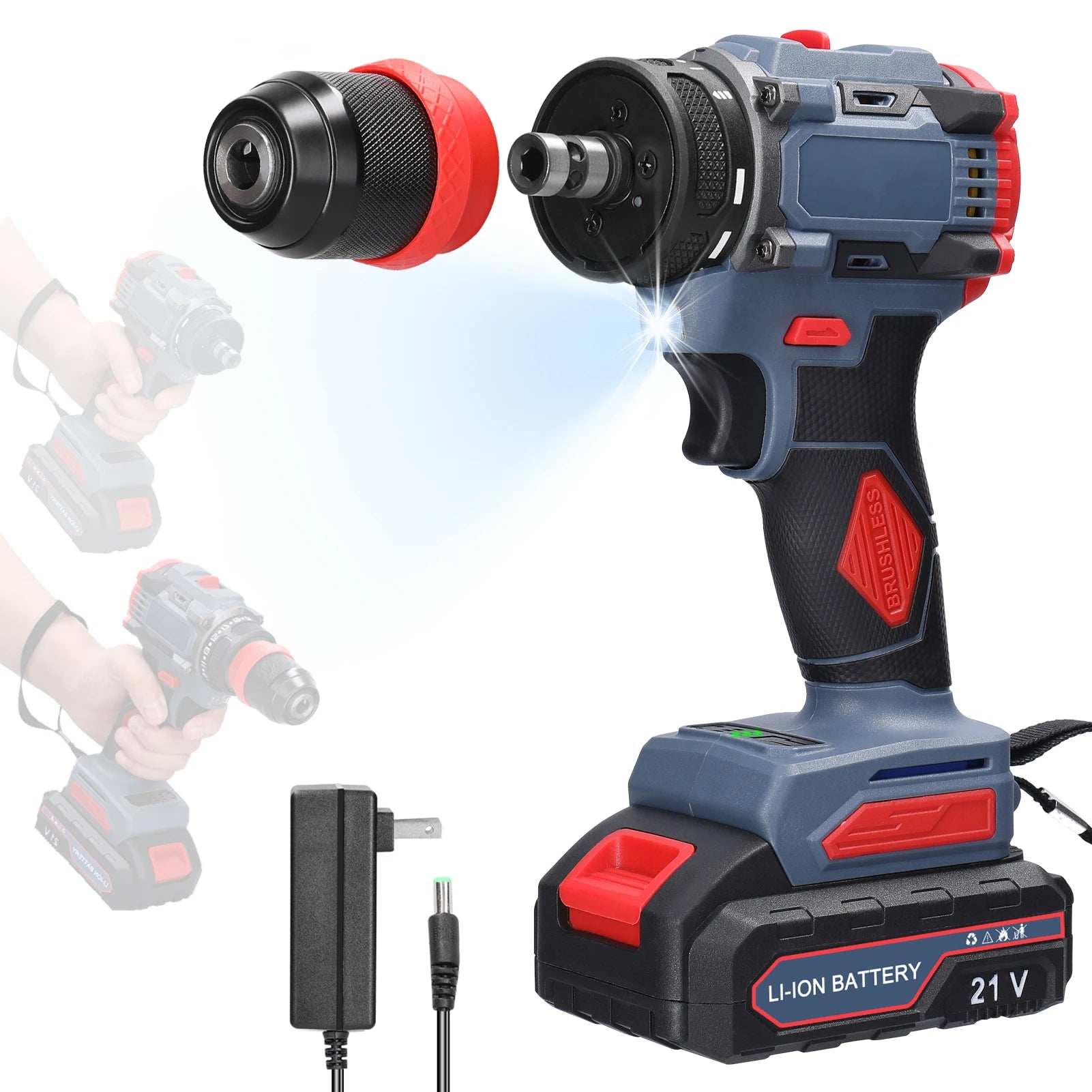 21V 2in1 Lithium Drill Electric Screwdriver Multi-function Power Tool 55Nm Torque Brushless Motor Practical Screw Driver Repair