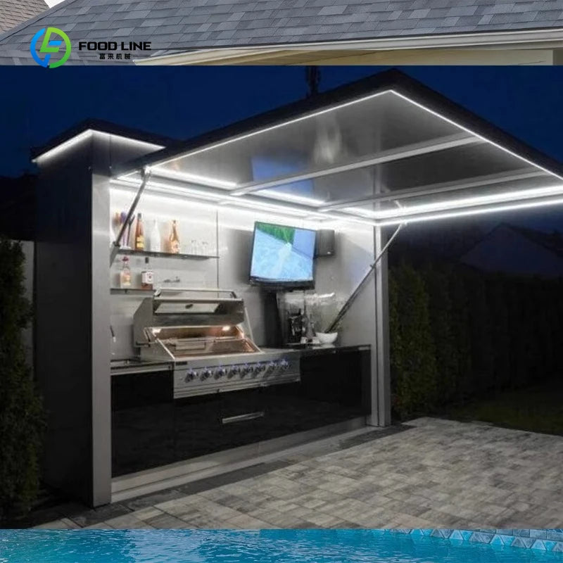Customized Hot Sale All-In-One Multi-Functional Outdoor Mobile Kitchen Movable Kitchen Easy Install with Combined Sink Fridge