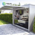 Customized Modern Portable Outdoor Kitchen Unit 8-Burner BBQ 58L Fridge Sink Acrylic Locking Swivel Casters Patio Party Catering