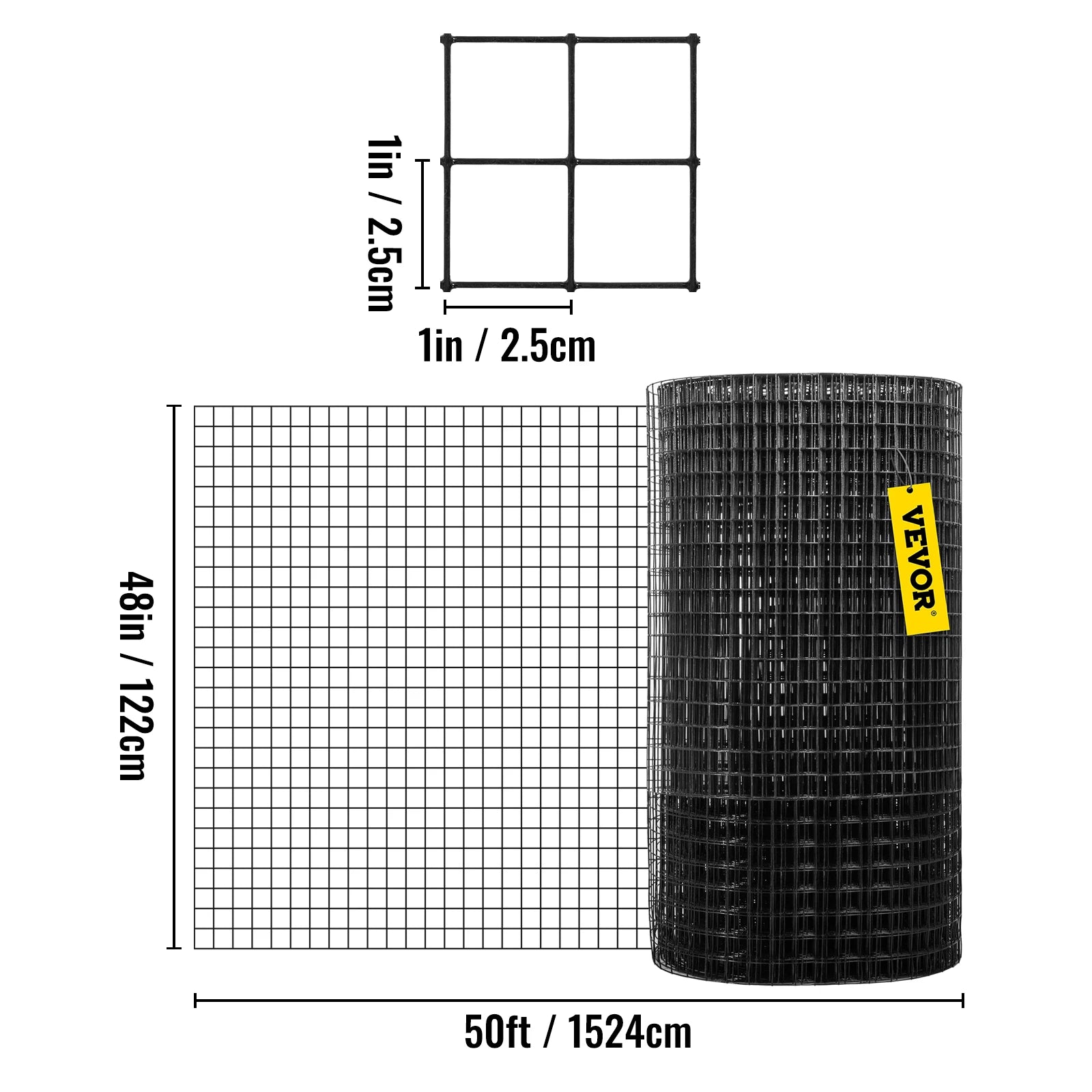 VEVOR Welded Wire Fence Vinyl Coated Chicken Rabbit Mesh 1"x1" 16 Gauge 24"x50'/24"x100'/36"x50' Black Hardware Cloth & Mesh