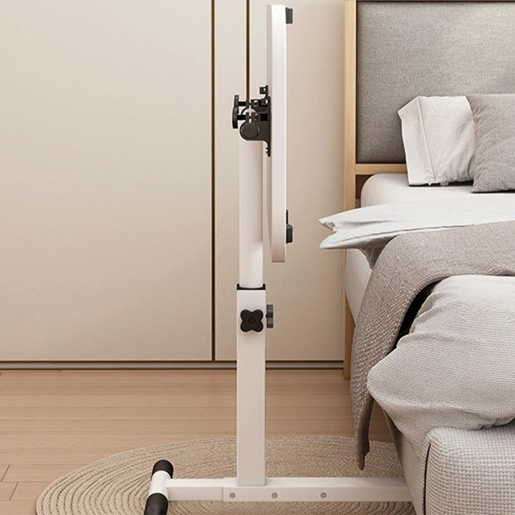 Overbed Table Adjustable Height Over The Bed Mobile Hospital Bedside Table With Tilting Desktop, Wheels, Rolling Standing Laptop