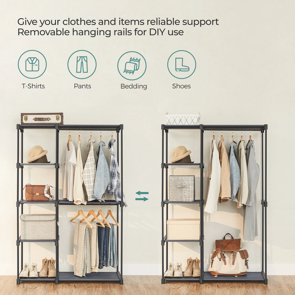 SONGMICS Portable Closet, Freestanding Closet Organizer, Clothes Rack with Shelves, Hanging Rods, Storage Organizer