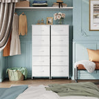 Fabric Dresser, 5-Drawer Tall Dresser for Bedroom, Storage Dresser Organizer with Fabric Bins, Wood Top, Sturdy Steel Frame