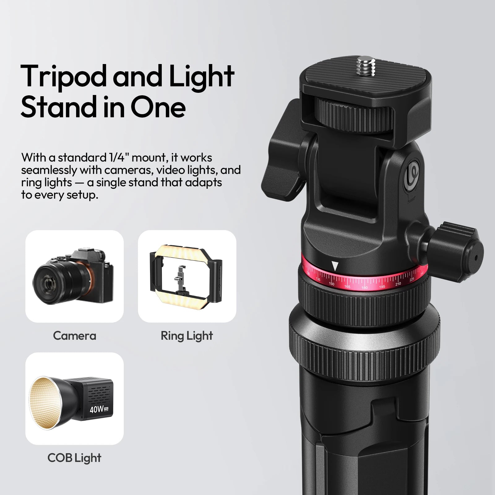 Ulanzi MT-80 2M Auto-Open Camera Tripod Light Stand for Camera COB Light Mount Outdoor Photography with 360° Pan Support 5kg
