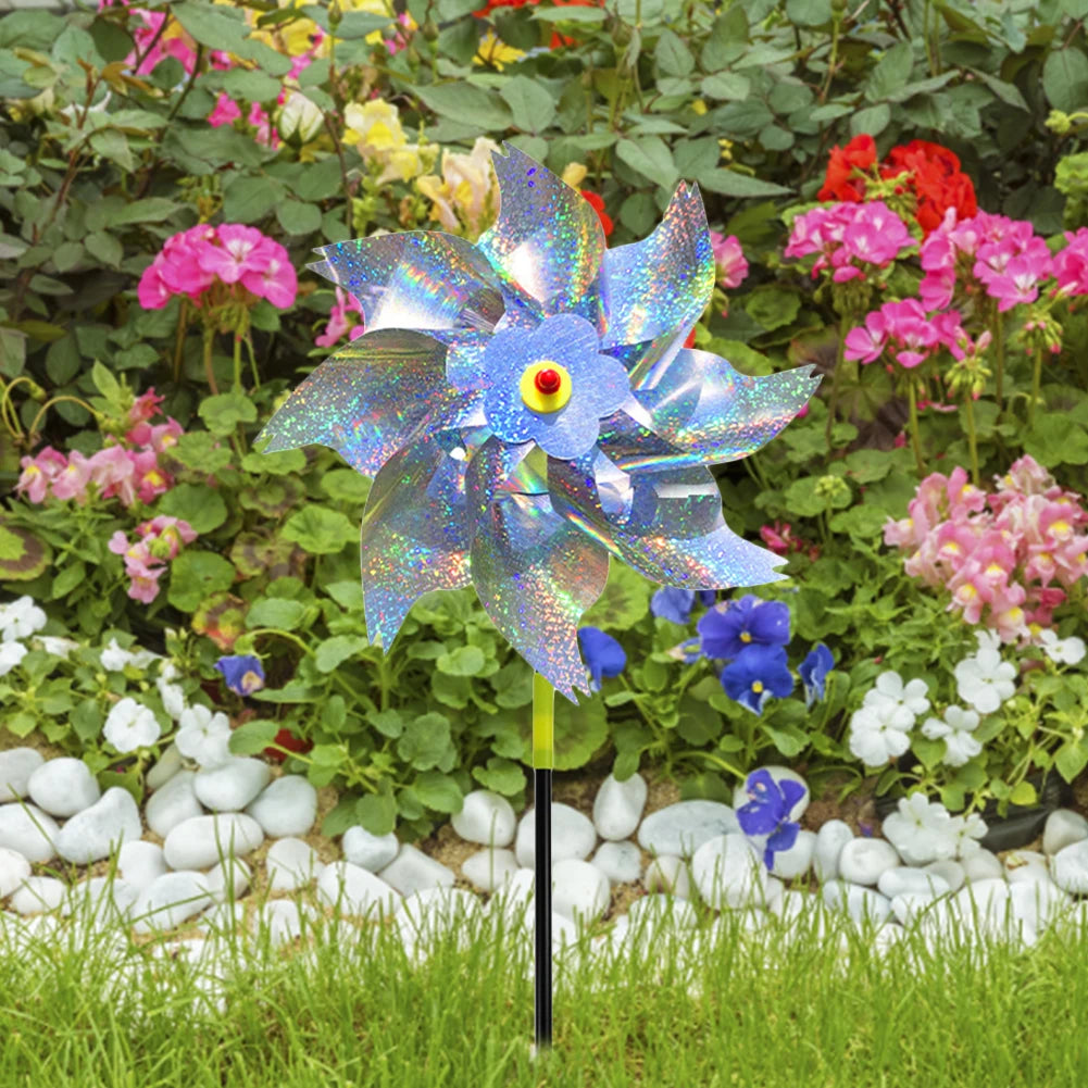 Silver Anti Bird Laser Windmill Bird Repeller Windmill Pinwheels Reflective Bird Scare Deterrent Driving Windmill Garden Decor
