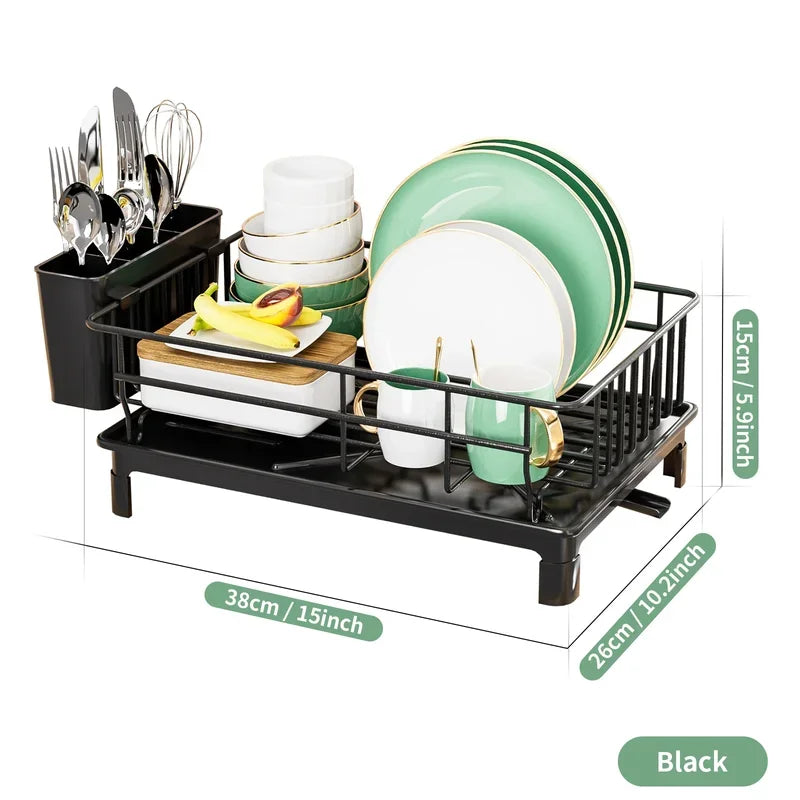 Dish Drying Rack,Cutlery Rack With Drain Tray and Drip Line,Cup Holder,Cutlery Holder,Kitchen Countertop Storage Rack