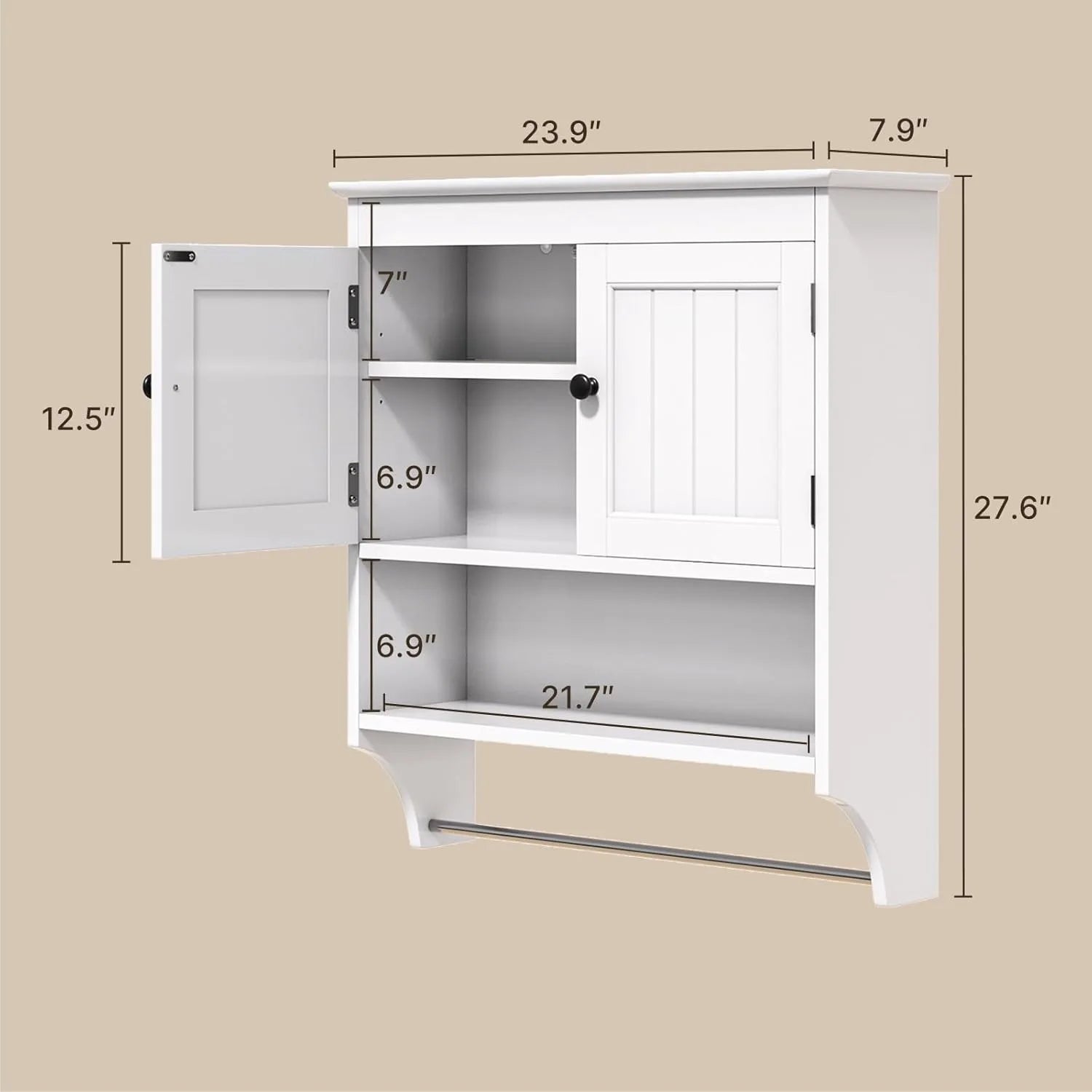 Bathroom Wall Cabinet with Towels Bar, Wall Mounted Medicine Cabinet with 2 Door and Adjustable Shelves, Space Saver