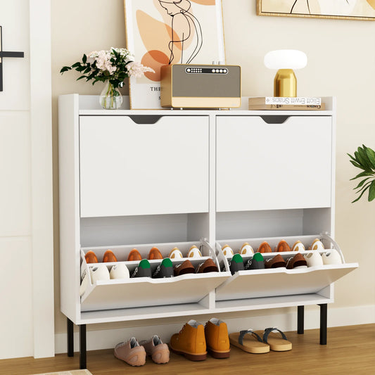 VOWNER Shoe Storage Cabinet with 4 Flip Drawers, Freestanding Shoe Cabinet