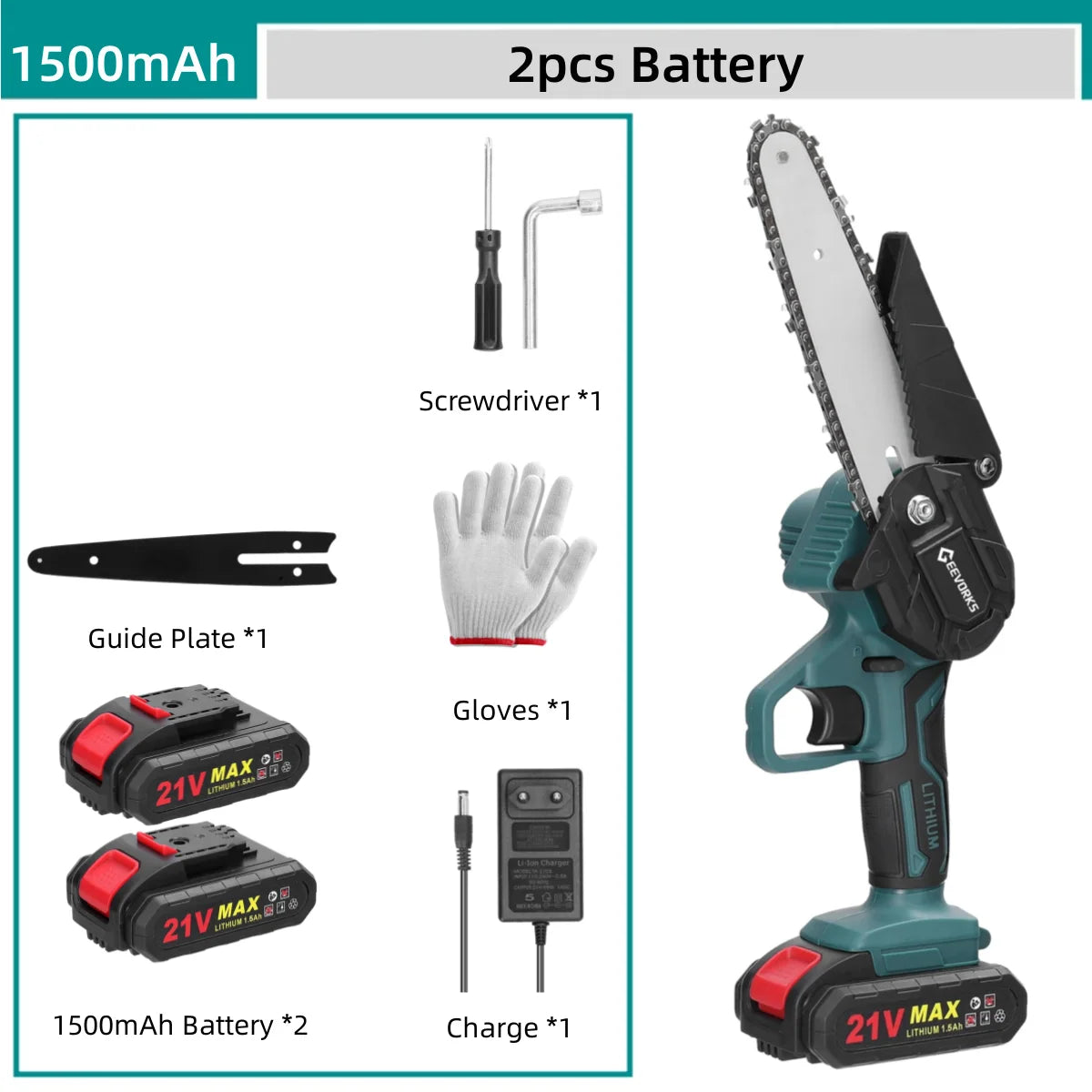 Geevorks 6 Inch Chain Saw Cordless Handheld Pruning Chainsaw Woodworking Electric Saw Cutting Power Tools