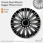 15 inch Dagger Style Hubcaps Black & Silver Wheel Covers for Cars Set of 4 Fits Honda Volkswagen, Chevy, Mazda,Dodge Hub Caps