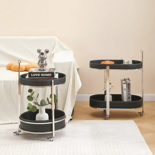 Creative Sofa Side Table with Storage, Internet Famous Coffee Table, Movable Leather and Stainless Steel Design, Modern