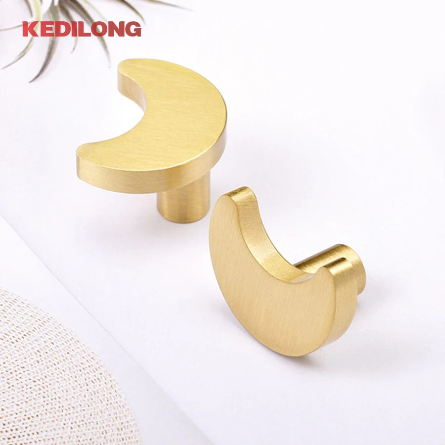 KEDLO Solid brass children's room cute moon shaped knob kitchen cabinet drawer pull handle