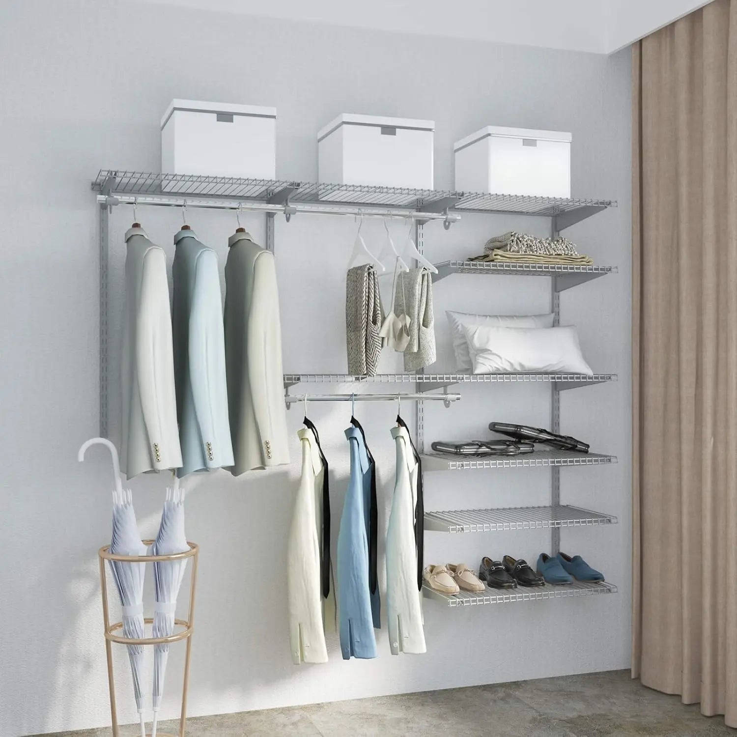 Tangkula 4 To 6 Ft Custom Closet Organizer System Kit, Wall-Mounted Storage Organizer With Wire Shelving And Hanging Rods,