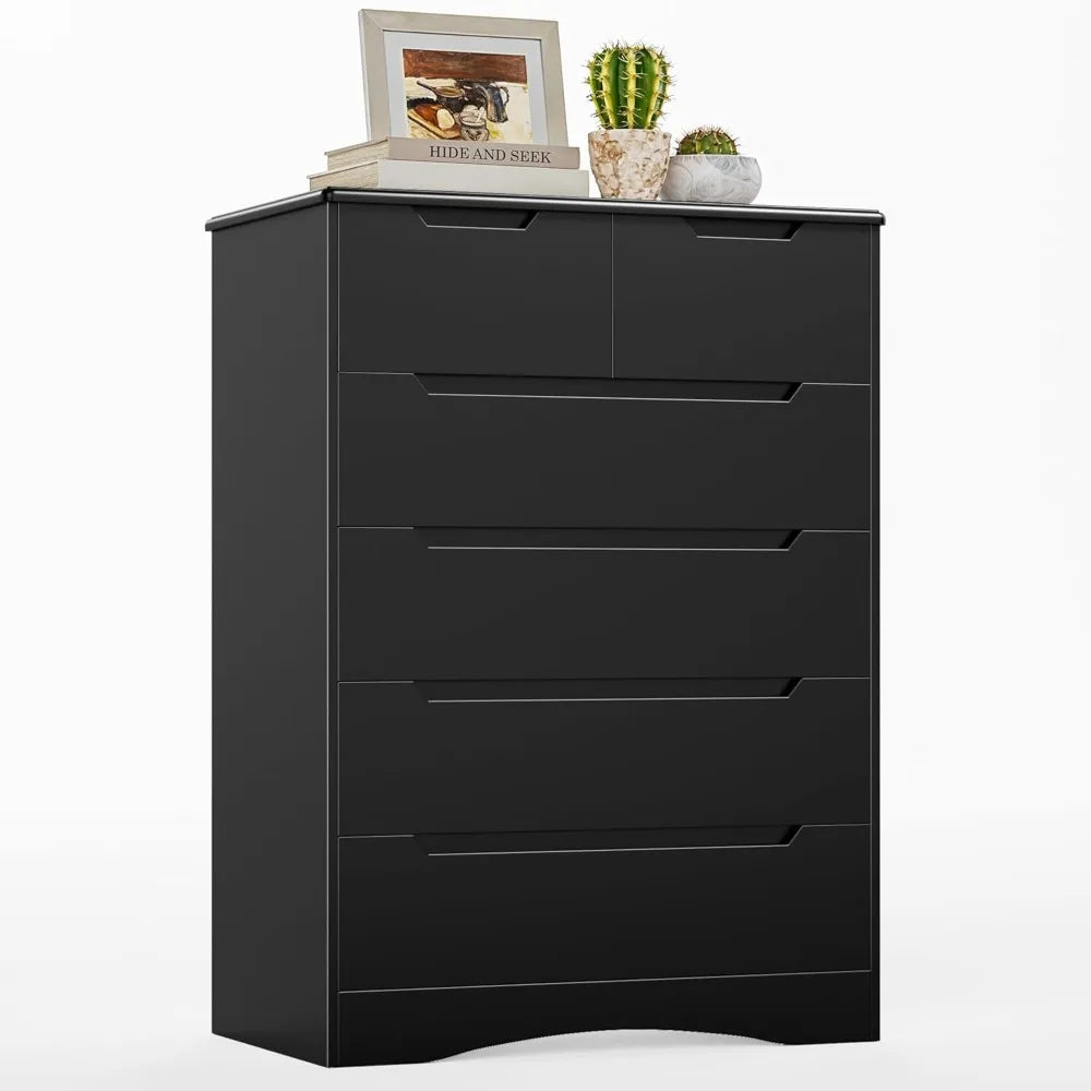 6 Drawer Dresser, Chest of Drawers with Large Storage, White Dressers for Bedroom, Tall Dresser and Organizer with Anti-Trippin