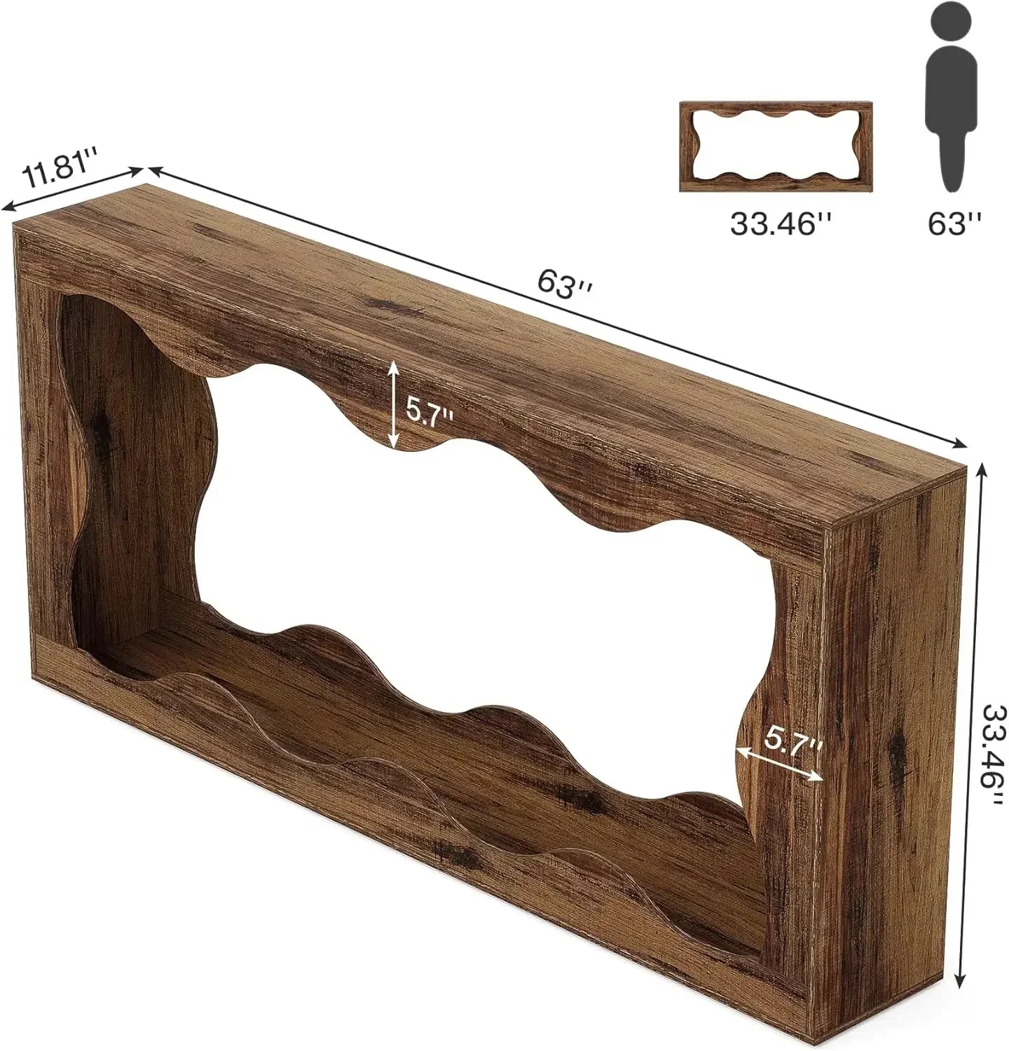 63-Inch Farmhouse Console Table with Storage, Couch Table Behind Sofa, Long Entryway Table, Hallway Table for Living Room