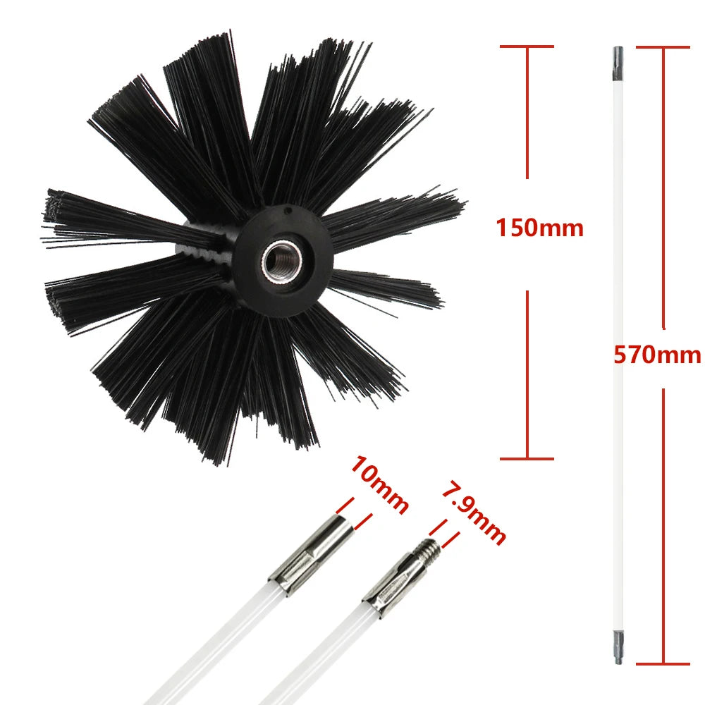 150mm Brush Head Chimney Brush 570mm Long Handle Flexible Rod For Chimney Dryer Pipe Fireplace Inner Wall And Roof Cleaning Tool