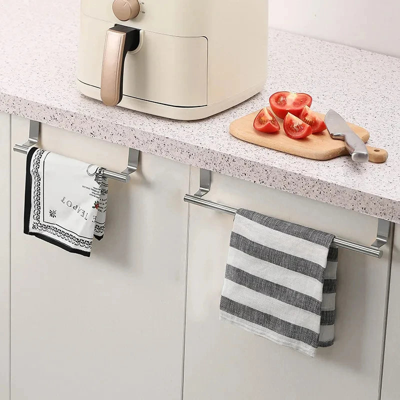 Kitchen Cabinet Door Towel Bar Stainless Steel Door Back Towel Hanging Holder Bathroom Punch-free Towels Hooks Home Organizer