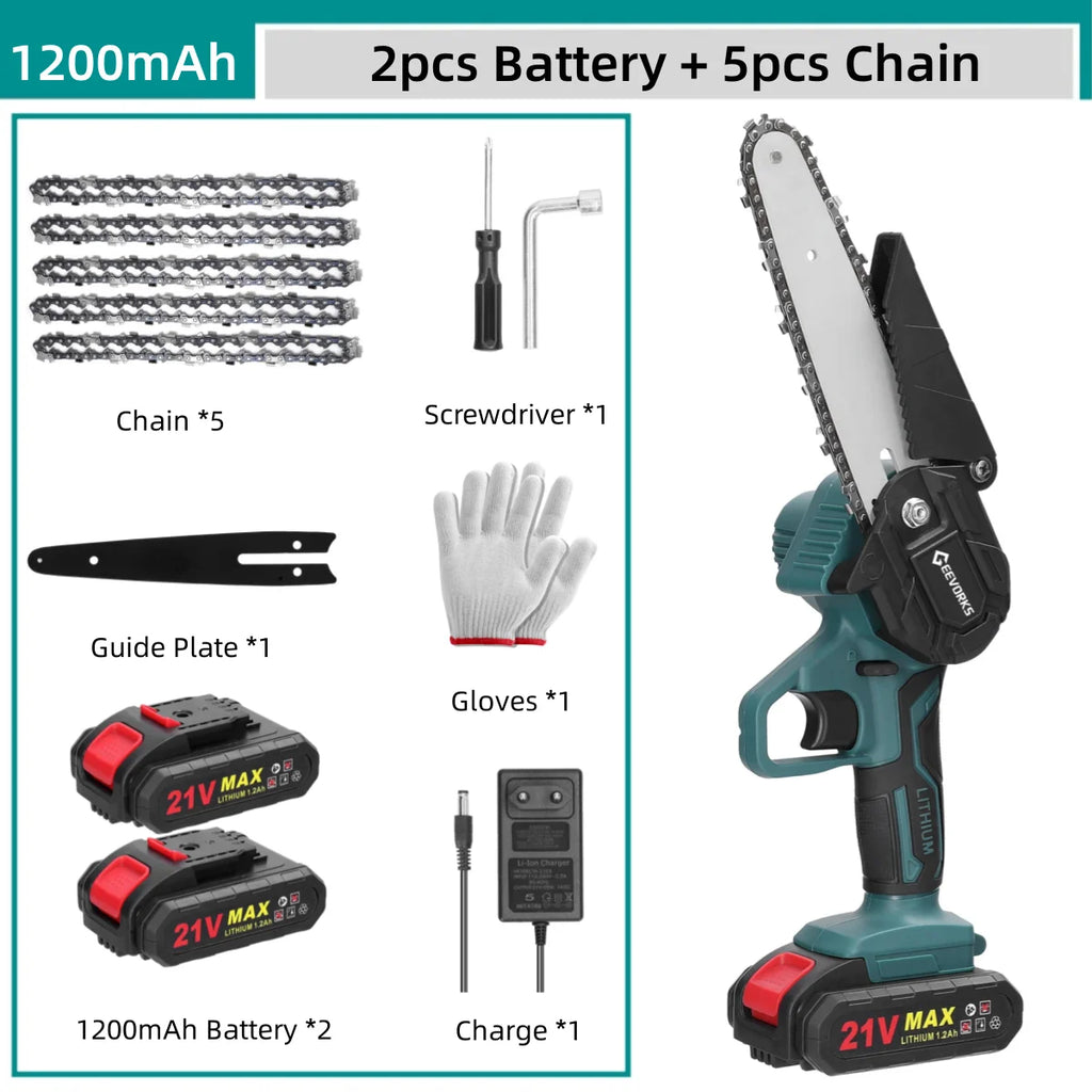 Geevorks 6 Inch Chain Saw Cordless Handheld Pruning Chainsaw Woodworking Electric Saw Cutting Power Tools