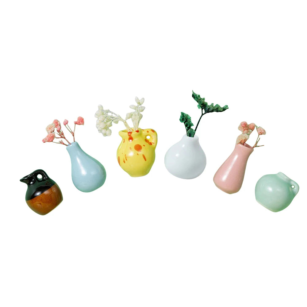 3-14pcs Set Mini Ceramics Vase Fridge Magnets Label Mini Bonsai Magnet Button Potted Simulation Flower Vase Refrigerator Message
