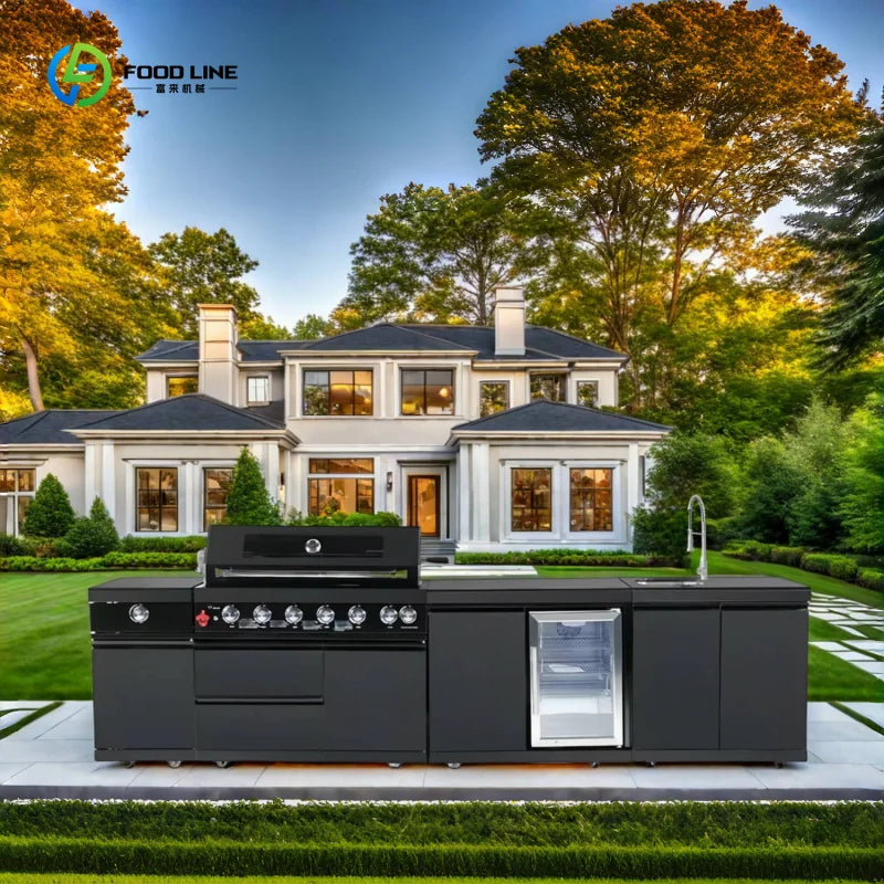 Customized Outdoor BBQ Grill Kitchen Island with Stainless Steel 304 Modular Cabinets Fridge Storage Cabinets for Garden Patio